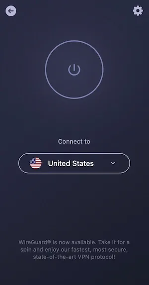 CyberGhost macOS/移动端客户端的紧凑连接界面，显示连接按钮与当前状态