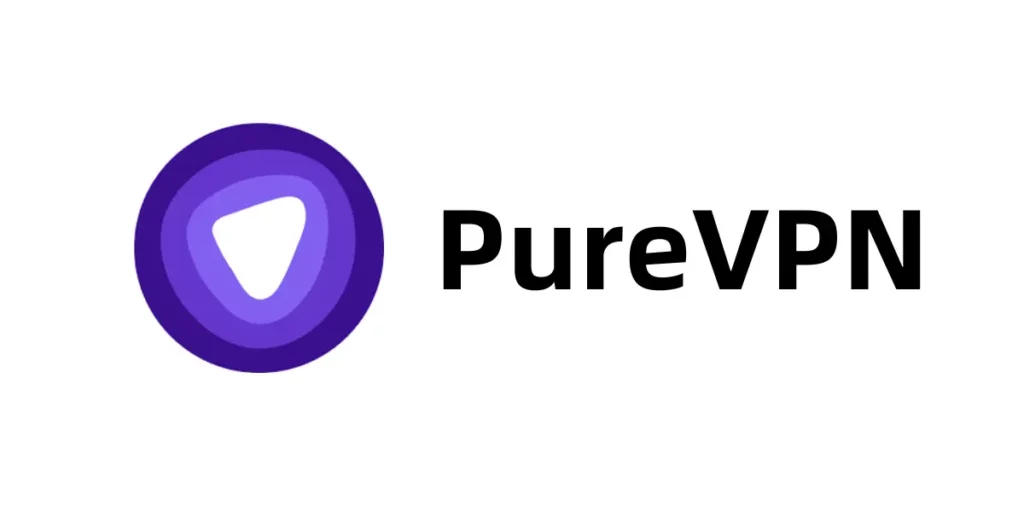 PureVPN 品牌标志：圆形紫色徽标内含一个播放键状的箭头图形，右侧为 PureVPN 黑色字样