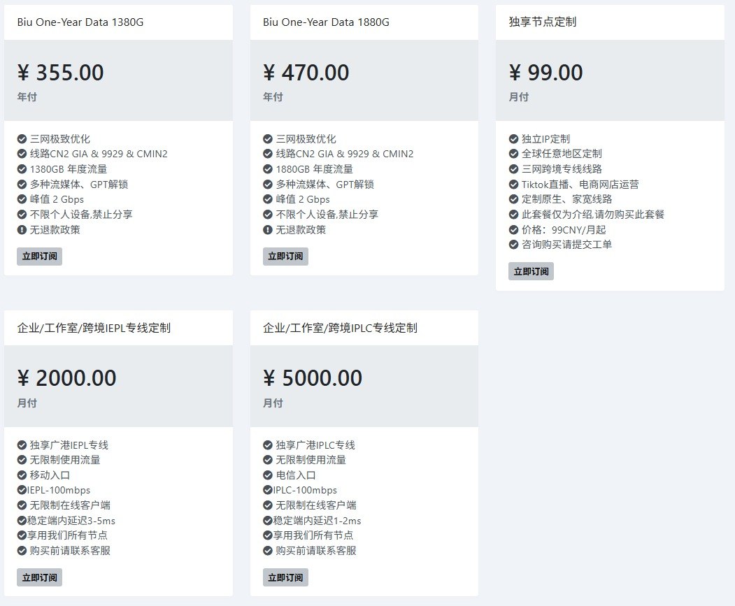 SuperBiu 独享节点和香港定制线路价格材料